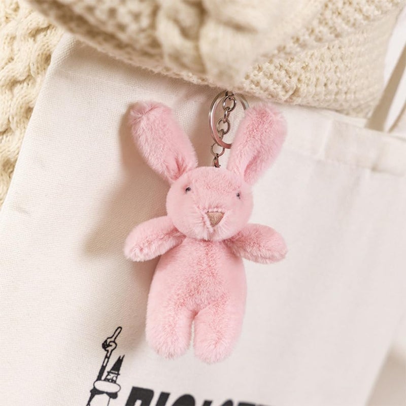 Miokkley Cute Bunny Plush Keychain for Backpack, 3.5" Inch Mini Rabbit Keychain Purse Charm Pendant Gift for Women (Beige) - Image 5