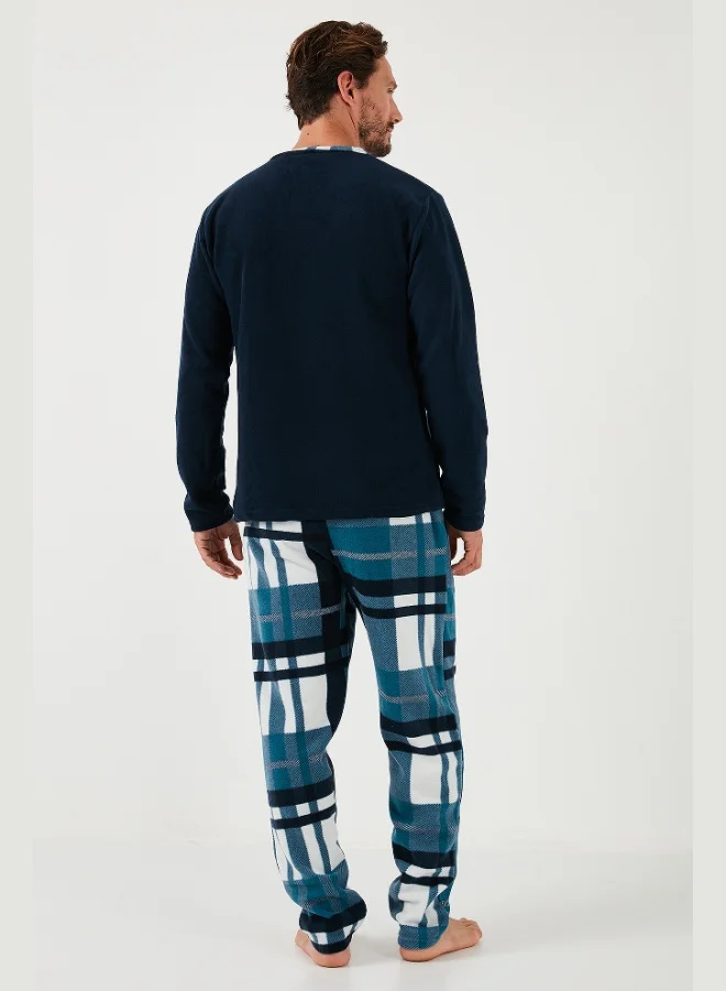 Buratti  Buratti Plaid Regular Fit Buttoned Crew Neck Winter Fleece Pajama Set Men's PAJAMAS SET 60961008 for Men | Best Price UAE
