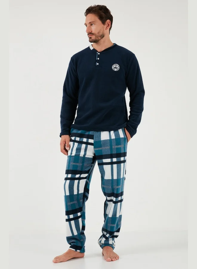 Buratti  Buratti Plaid Regular Fit Buttoned Crew Neck Winter Fleece Pajama Set Men's PAJAMAS SET 60961008 for Men | Best Price UAE