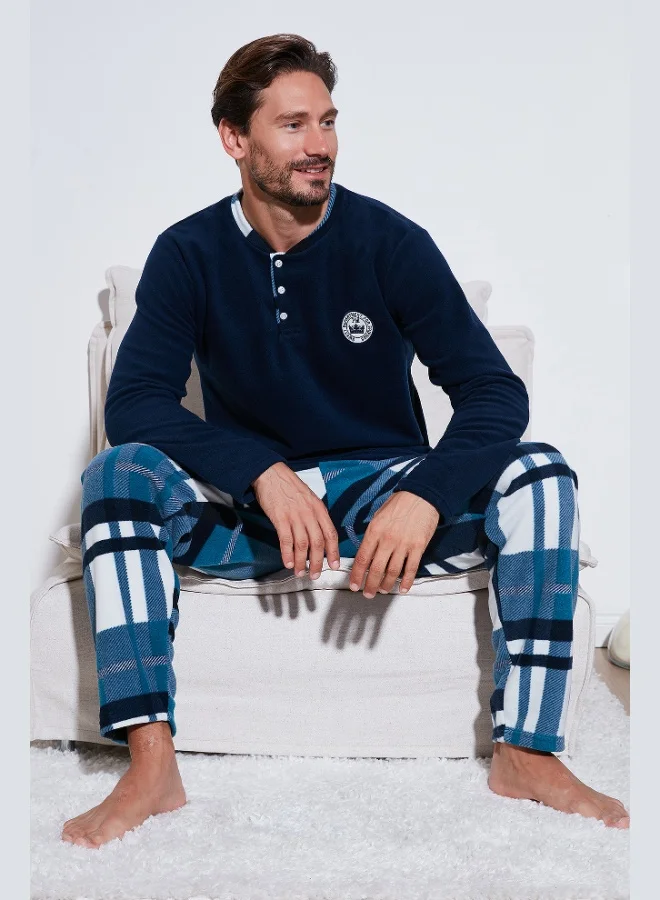 Buratti  Buratti Plaid Regular Fit Buttoned Crew Neck Winter Fleece Pajama Set Men's PAJAMAS SET 60961008 for Men | Best Price UAE