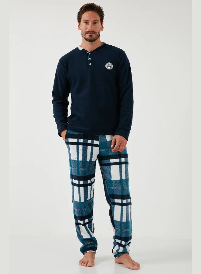 Buratti  Buratti Plaid Regular Fit Buttoned Crew Neck Winter Fleece Pajama Set Men's PAJAMAS SET 60961008 for Men | Best Price UAE