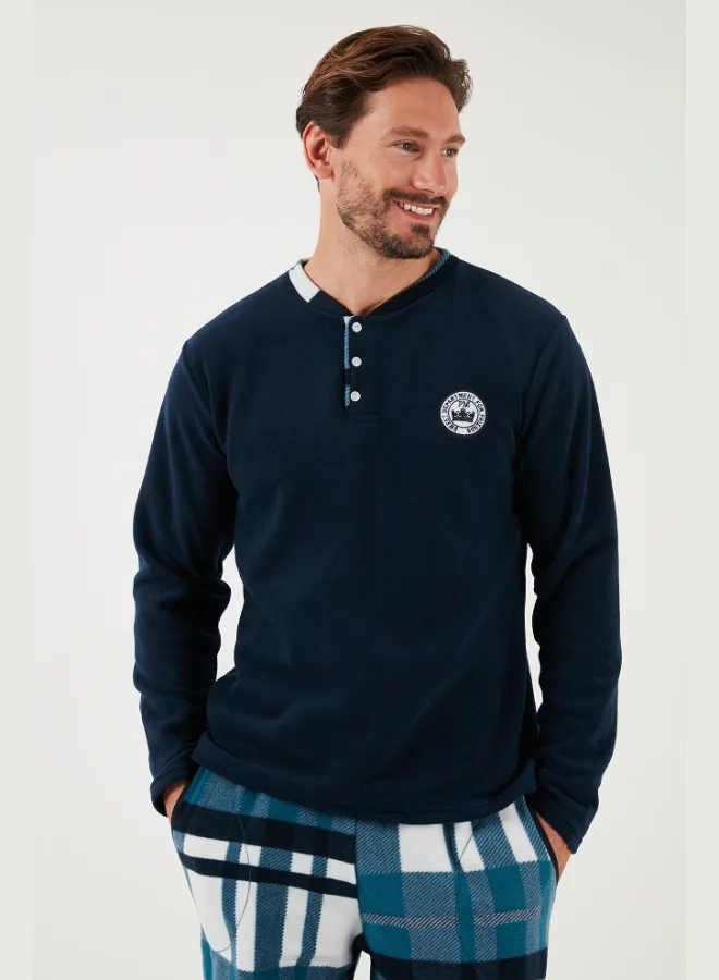 Buratti  Buratti Plaid Regular Fit Buttoned Crew Neck Winter Fleece Pajama Set Men's PAJAMAS SET 60961008 for Men | Best Price UAE