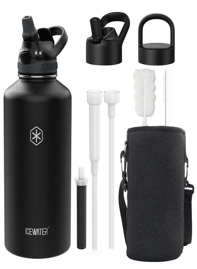 ICEWATER 64 oz Versatile Water Bottle Filtered Straw Option Reduces Chlorine Taste & Odor, Removes Microplastics, Ideal for Travel, Stainless Steel Insulated With 3 Lids, BPA-Free, USA-engineered - Image 1
