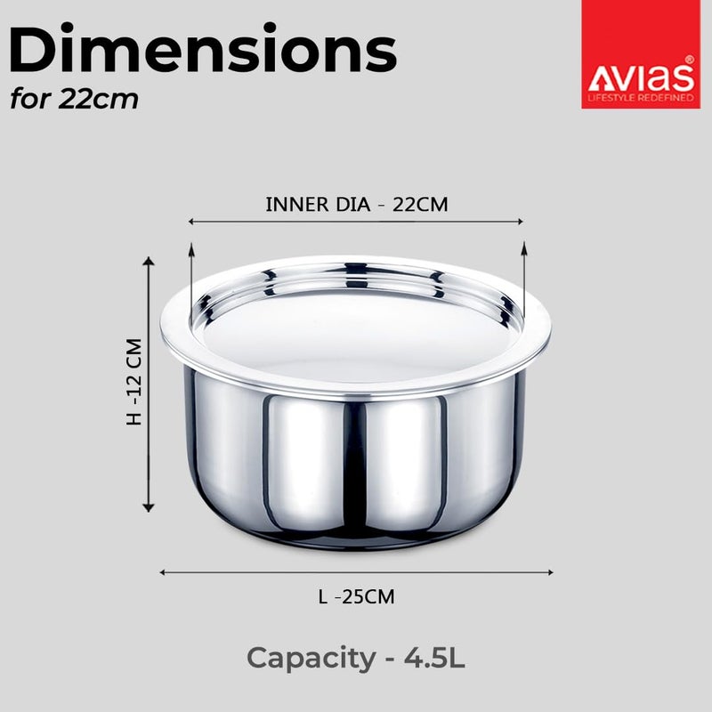 Avias Avias Riara Triply Tope with Lid | 5 Years Warranty | 22cm Stainless Steel Patila, 3 Layered Triply Stainless Steel Cookware, Induction Base Bhagona, 2.5mm Thickness, 4.5 Litre, 22cm - Image 5