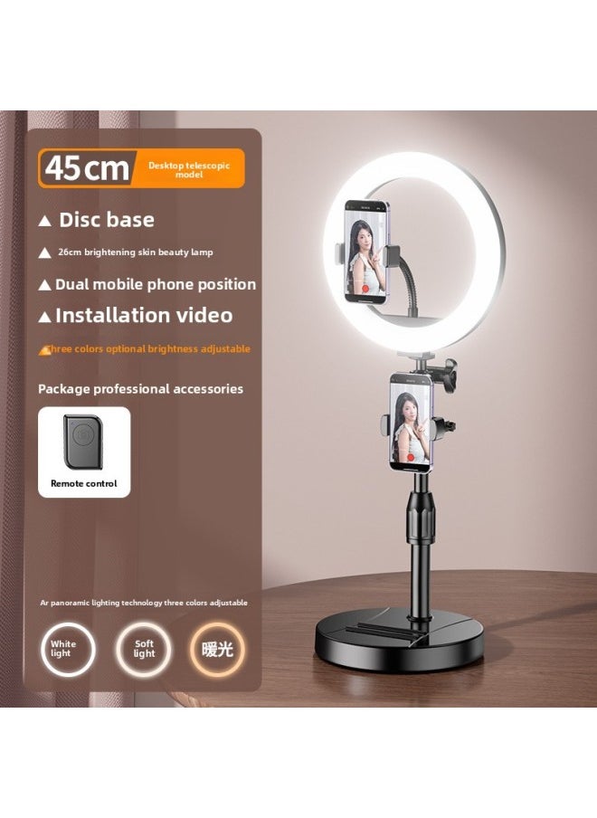 Generic Mobile Phone Live Light Supplement Anchor Dedicated Desktop Network Red Beauty Photo Face Light Self Portrait Photography-Specifications:45cm Desktop Dual Camera + 10inch Ring Beauty Lamp + Bluetooth [weighted Version]  - Image 1