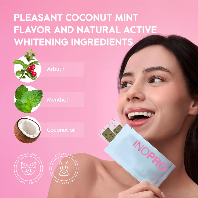 InoPro Teeth Whitening Strips 14 Treatments Kit - Enamel Safe Teeth Whitener, Peroxide-Free, Green White Strips for Teeth Whitening with Arbutin, Coconut Oil, Deep Stains Removal (28 Strips) - Image 5