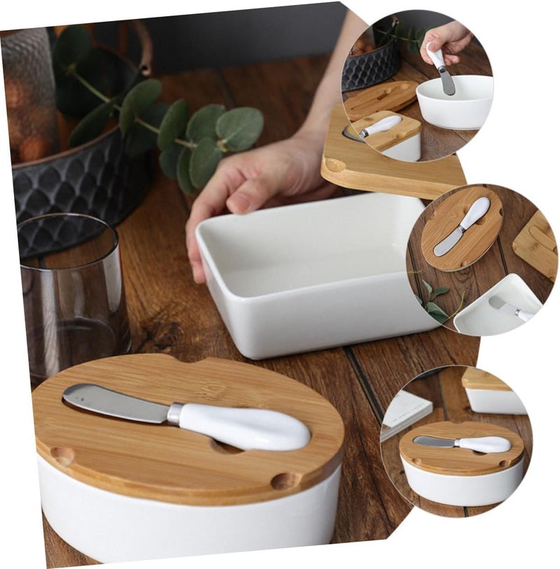 Cabilock Ceramic Butter Dish with Lid and Slicer Oval Home Butter Box for Cheese Preservation Suitable for Kitchen Counter Storage - Image 4