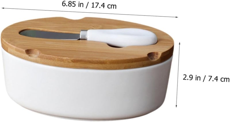 Cabilock Ceramic Butter Dish with Lid and Slicer Oval Home Butter Box for Cheese Preservation Suitable for Kitchen Counter Storage - Image 2