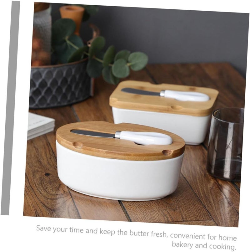 Cabilock Ceramic Butter Dish with Lid and Slicer Oval Home Butter Box for Cheese Preservation Suitable for Kitchen Counter Storage - Image 3