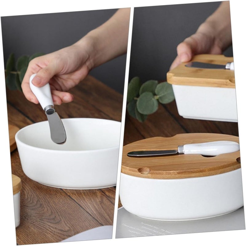 Cabilock Ceramic Butter Dish with Lid and Slicer Oval Home Butter Box for Cheese Preservation Suitable for Kitchen Counter Storage - Image 5