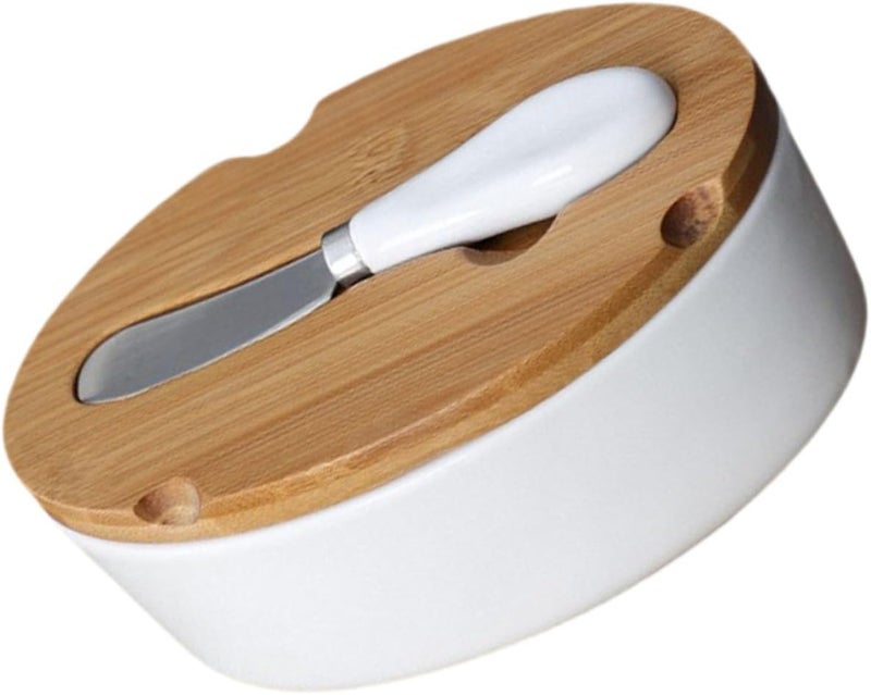 Cabilock Ceramic Butter Dish with Lid and Slicer Oval Home Butter Box for Cheese Preservation Suitable for Kitchen Counter Storage - Image 1