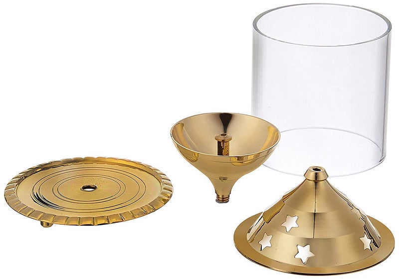 Case Creation Brass Akhand Diya with Glass Cover 5 Inch Diwali Decor for Pooja Home Decoration Gifts Borosilicate Batti Lamp with Wick Holder Gold Lid for Jyoti Lighting in Bedroom Mandir - Image 3