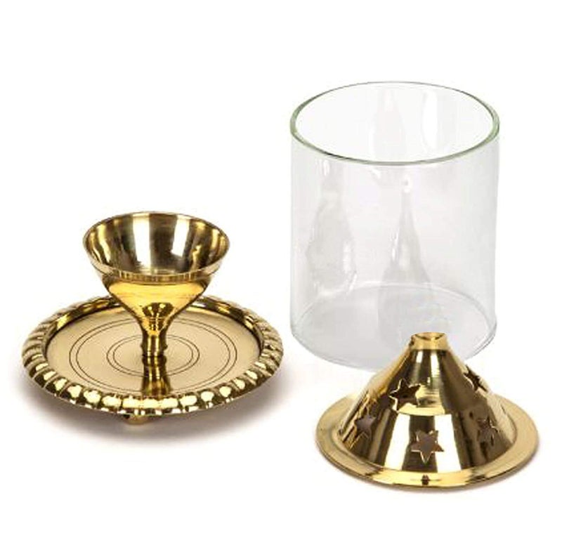 Case Creation Brass Akhand Diya with Glass Cover 5 Inch Diwali Decor for Pooja Home Decoration Gifts Borosilicate Batti Lamp with Wick Holder Gold Lid for Jyoti Lighting in Bedroom Mandir - Image 2