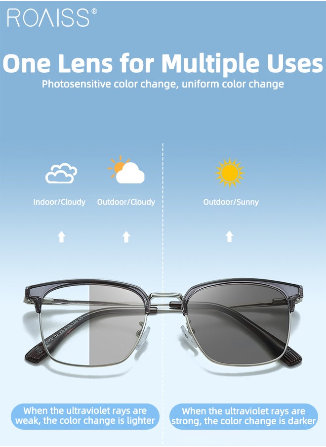roaiss Men's Blue Light Blocking Sunglasses Anti UV and Glare Blue Light Filter Computer Glasses Rectangular Color Changing Anti Eyestrain Headache Eyewear Gray Silver  - Image 3