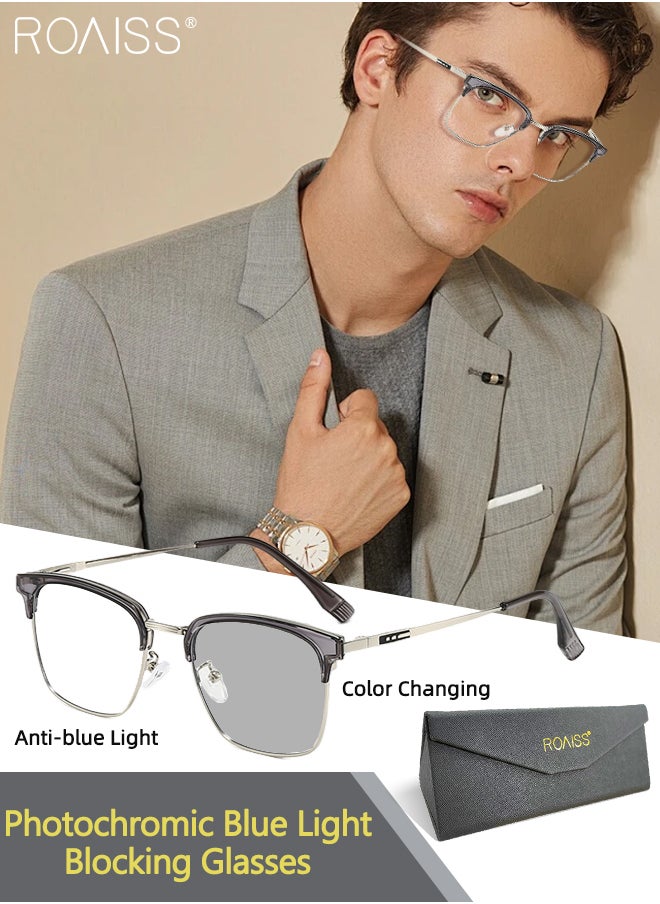 roaiss Men's Blue Light Blocking Sunglasses Anti UV and Glare Blue Light Filter Computer Glasses Rectangular Color Changing Anti Eyestrain Headache Eyewear Gray Silver  - Image 1