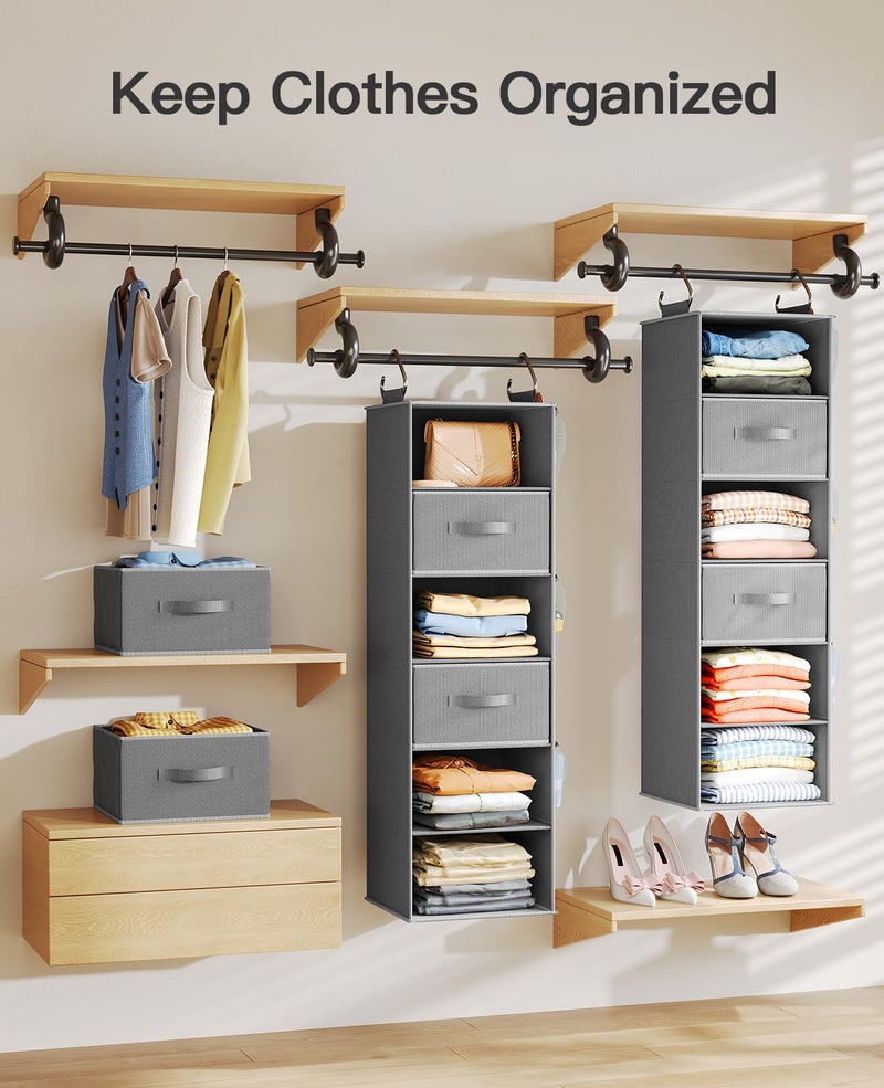 Pipishell Hanging Closet Organizer 6-Shelf, Hanging Shelves for Closet with 3 Removable Drawers & Side Pockets for Bedroom or Garment Rack, 12' x 12' x 43.3', Dark Gray - Image 3