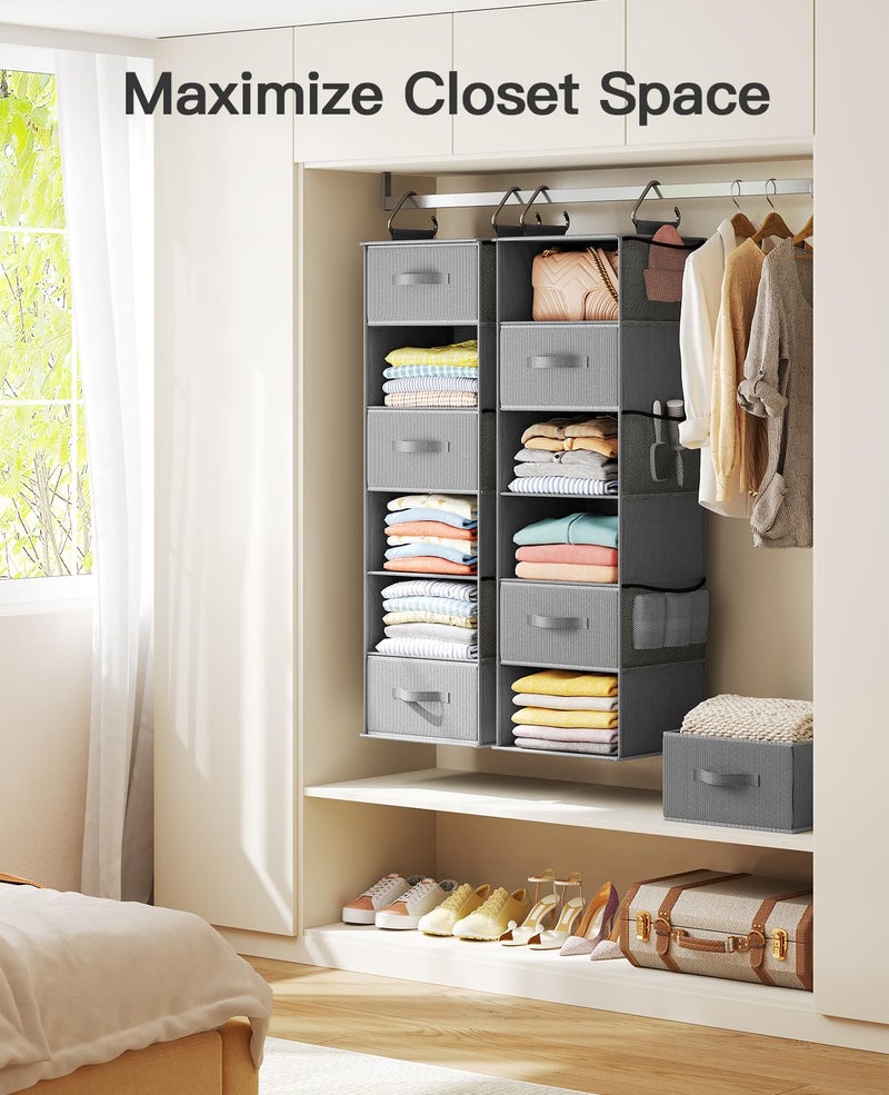 Pipishell Hanging Closet Organizer 6-Shelf, Hanging Shelves for Closet with 3 Removable Drawers & Side Pockets for Bedroom or Garment Rack, 12' x 12' x 43.3', Dark Gray - Image 5