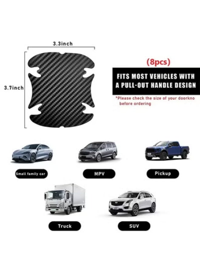 بيتشجوي 8 قطع من ملصقات مقبض باب السيارة، واقي كأس باب السيارة من ألياف الكربون المضاد للخدش، طبقة واقية غير قابلة للخدش لمقبض باب السيارة، عالمي لمعظم مقابض السيارات - Image 2