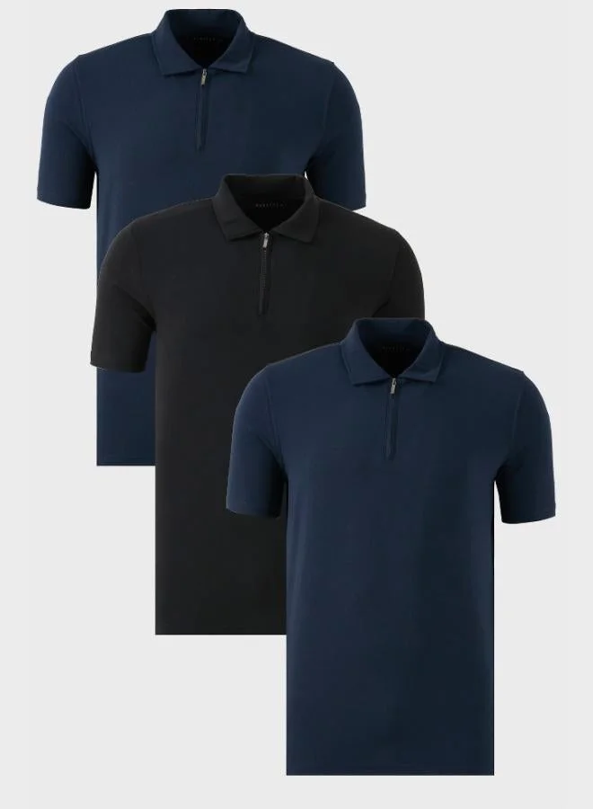 Buratti  Buratti Stretch Cotton Regular Fit Half Zipper 3-Pack Polo Collar T-Shirt Men's Polo Collar T-Shirt 5902972S3 for Men | Best Price UAE