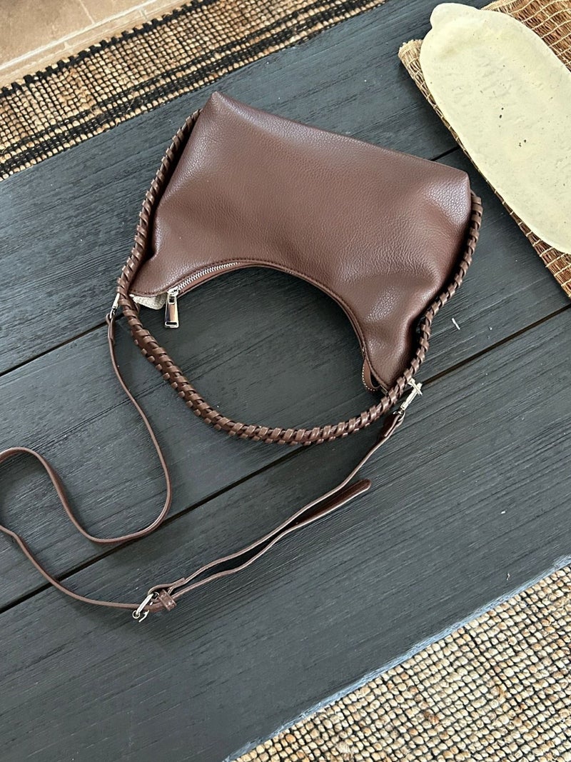 Woven Texted Fashionable Underarm Bag Women'S New Solid Color All-Match Crescent Bag Simple Fashionable Portable Shoulder Crossbody Bag - Image 5