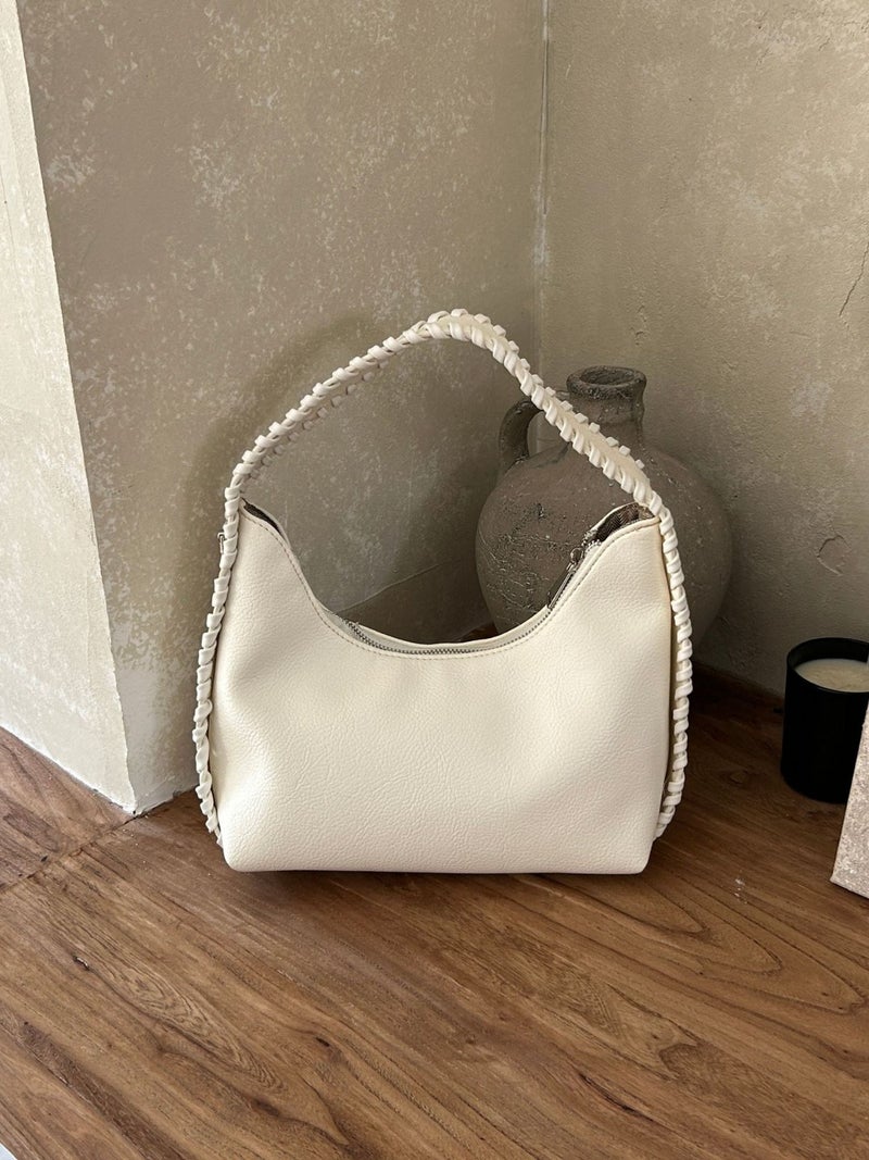 Woven Texted Fashionable Underarm Bag Women'S New Solid Color All-Match Crescent Bag Simple Fashionable Portable Shoulder Crossbody Bag - Image 2