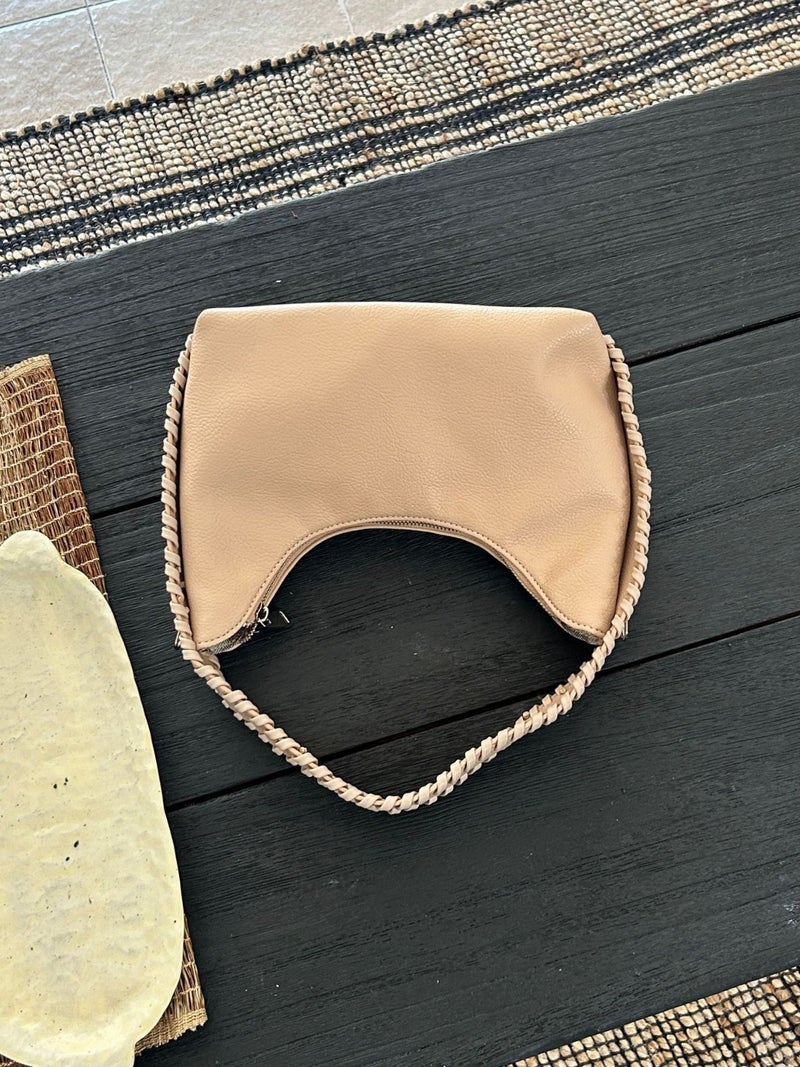 Woven Texted Fashionable Underarm Bag Women'S New Solid Color All-Match Crescent Bag Simple Fashionable Portable Shoulder Crossbody Bag - Image 4