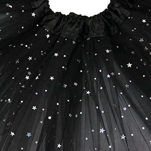 Jastore® Girls Layered Stars Sequins Tutu Skirt Princess Ballet Dance Dress (Black) - Image 3