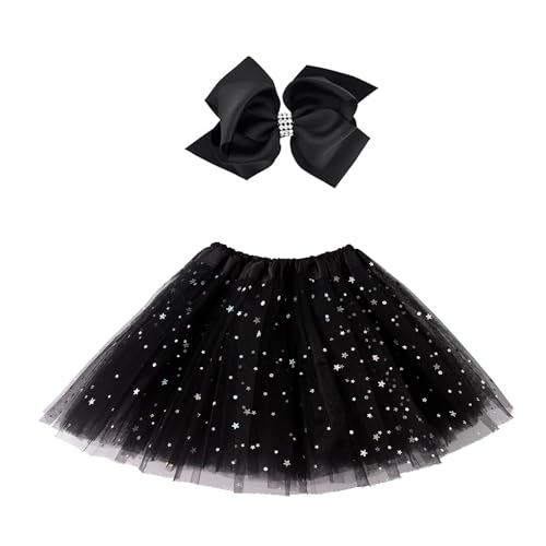 Jastore® Girls Layered Stars Sequins Tutu Skirt Princess Ballet Dance Dress (Black) - Image 1