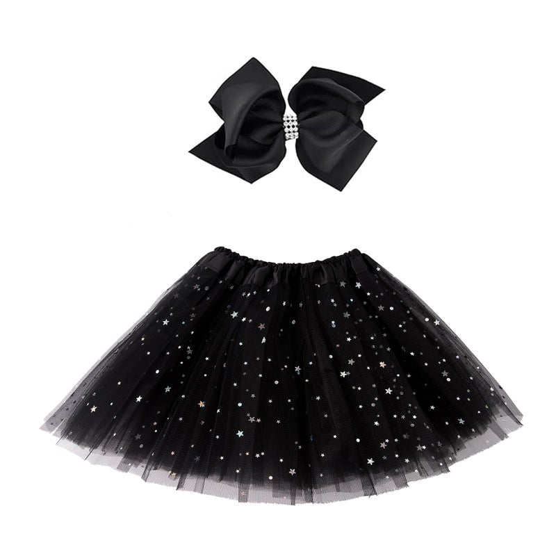 Jastore® Girls Layered Stars Sequins Tutu Skirt Princess Ballet Dance Dress (Black) - Image 4