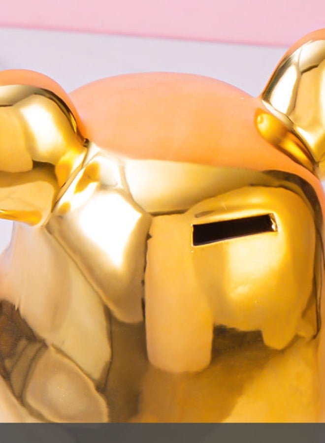 Decorative Art Bear Toy Figurine 28x10cm, Versatile Coin Bank, Gold Color. - Image 4