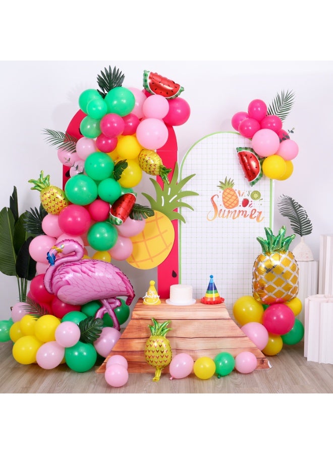 دايتويز مجموعة زينة حفلات أعياد ميلاد صيفية استوائية، مجموعة من 120 بالونة من رقائق اللاتكس على شكل طائر الفلامنجو والأناناس والبطيخ للأطفال والكبار، ديكور مناسبات منزلية. - Image 1