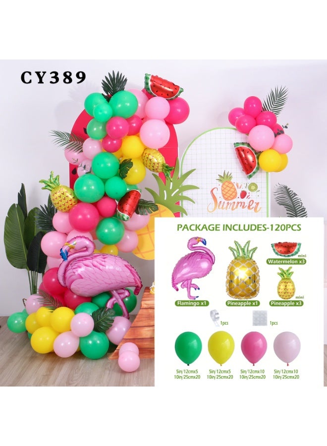 دايتويز مجموعة زينة حفلات أعياد ميلاد صيفية استوائية، مجموعة من 120 بالونة من رقائق اللاتكس على شكل طائر الفلامنجو والأناناس والبطيخ للأطفال والكبار، ديكور مناسبات منزلية. - Image 2