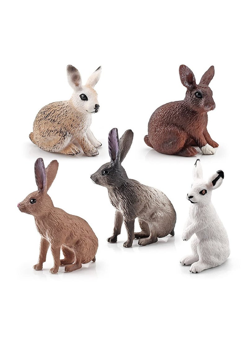 KASTWAVE KASTWAVE 5 Pcs Mini Cute Bunny Figures, Animal Bunny Sculpture Ornament, Garden Lawn Figurines, Crafts Farm Rabbit Model Toys, Rabbit Figures, Cake Topper Party Cake Decorations for Kids  - Image 1