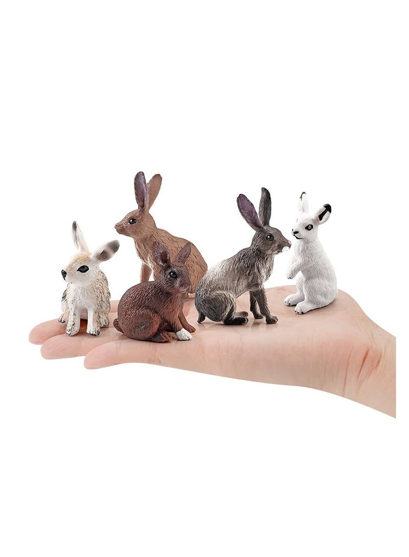 KASTWAVE KASTWAVE 5 Pcs Mini Cute Bunny Figures, Animal Bunny Sculpture Ornament, Garden Lawn Figurines, Crafts Farm Rabbit Model Toys, Rabbit Figures, Cake Topper Party Cake Decorations for Kids  - Image 3