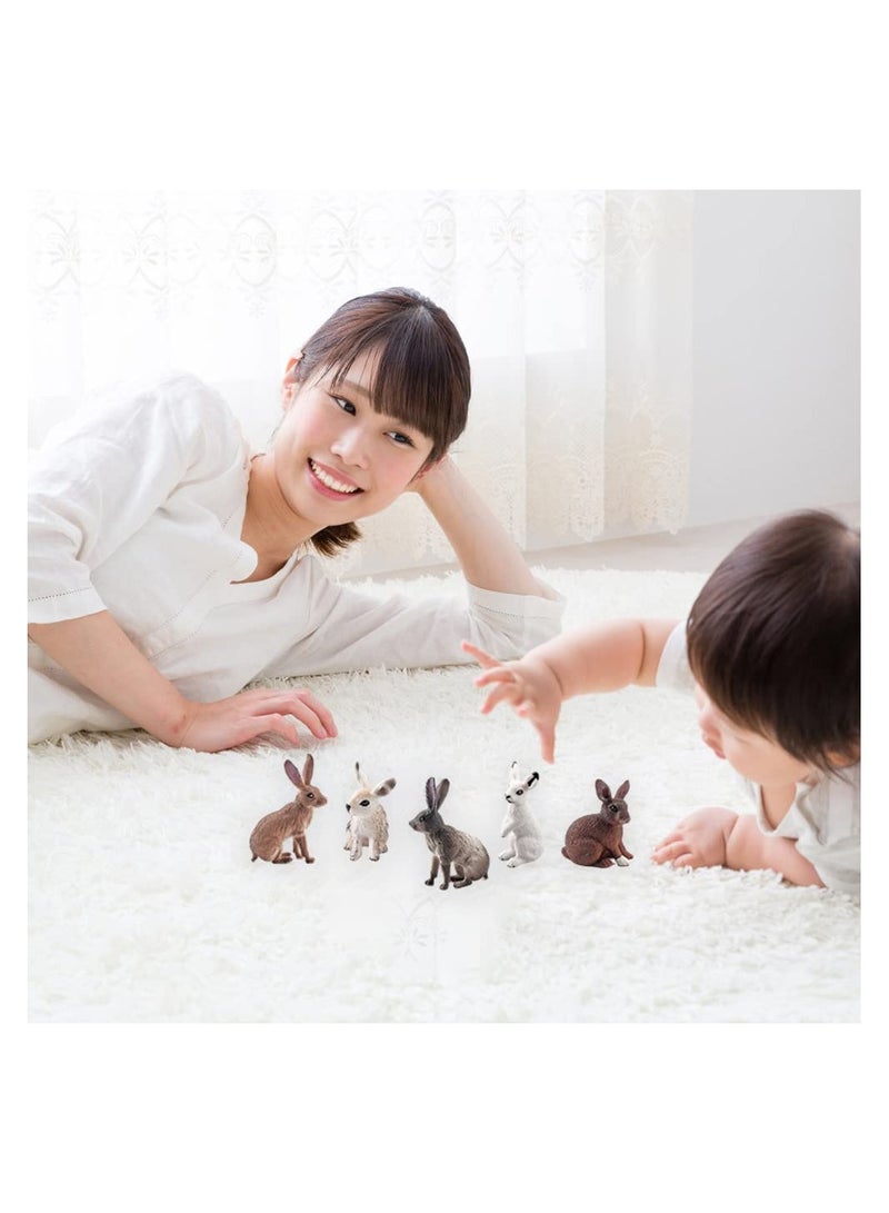 KASTWAVE KASTWAVE 5 Pcs Mini Cute Bunny Figures, Animal Bunny Sculpture Ornament, Garden Lawn Figurines, Crafts Farm Rabbit Model Toys, Rabbit Figures, Cake Topper Party Cake Decorations for Kids  - Image 4