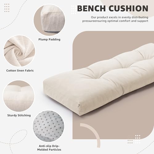 DANGHOOGY Indoor Bench Cushions, Tufted High-Density Foam Cushions for Indoor Furniture, Soft Bench Seat Cushion with Non-Slip Bottom, 42" X 16" X 4 (Cream) - Image 2