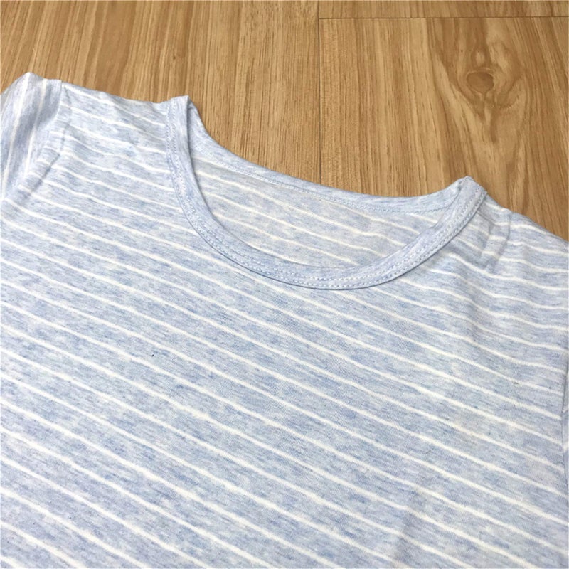 Uobzyaq Sleep Shirt for Girls Kids Cotton Stripes Nightgowns Summer Sleepover Nightdress Flouncy Sleepwear for 3-10 Years Blue Size 7-8Years(140) - Image 3