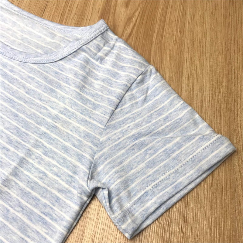 Uobzyaq Sleep Shirt for Girls Kids Cotton Stripes Nightgowns Summer Sleepover Nightdress Flouncy Sleepwear for 3-10 Years Blue Size 7-8Years(140) - Image 5