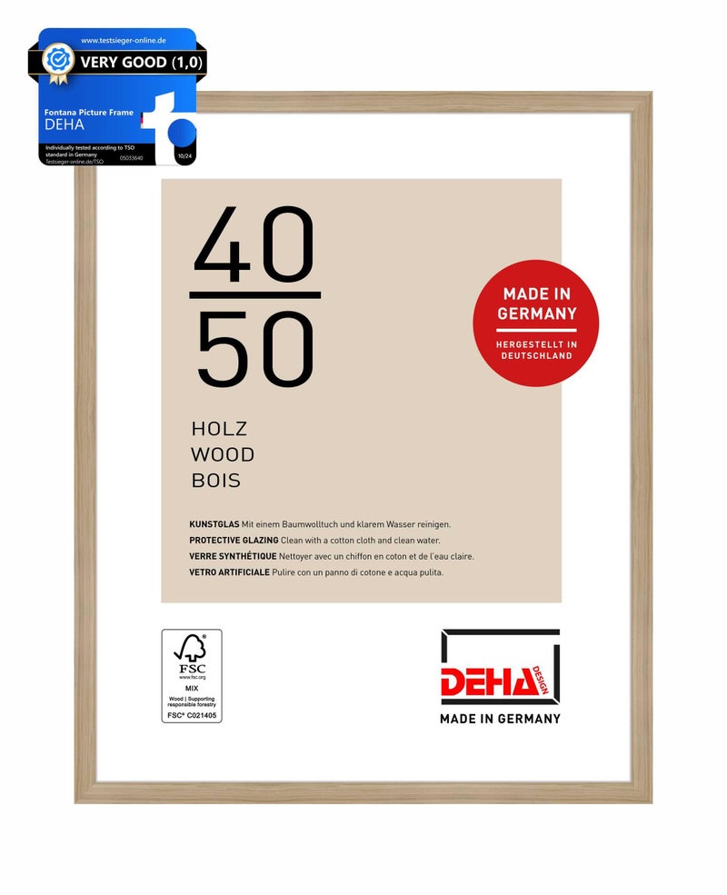 DEHA Design Fontana Wooden Picture Frame Oak 40x50cm with Push and Turn Clips