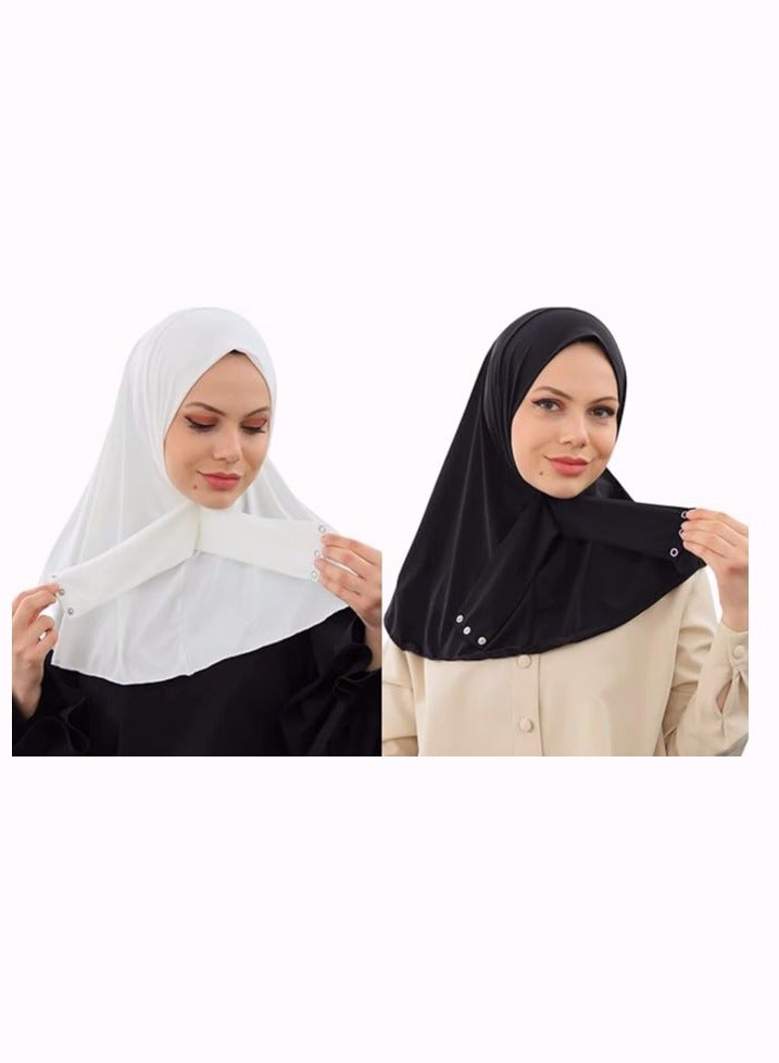 Perfectory Women Snap Button Lycra Ninja Instant Hijab, Jersey Fabric- Black&White Set 