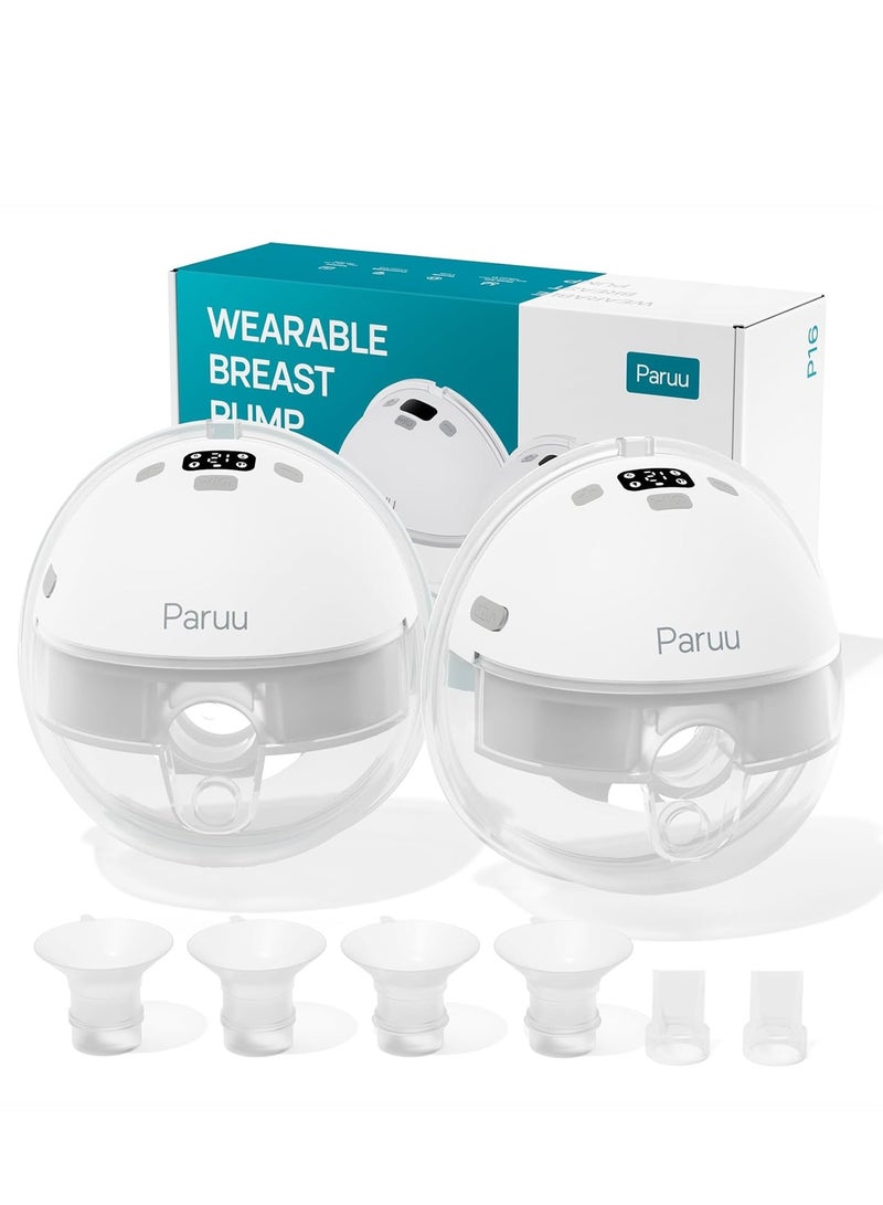 Paruu Hands-Free Electric Wearable Breast Pump P16 Strong Suction Low Noise 4 Modes 12 Levels Includes 19mm 21mm Insert Accessories 2 Pieces for Daily Use and Travel - Image 1