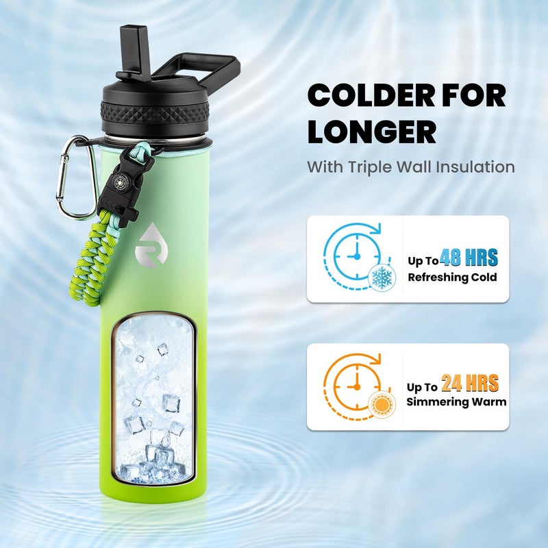 Raymylo Insulated Water Bottle 24Oz  Triple Wall Vacuum Stainless Steel (Cold For 48 Hrs  Hot For 24Hrs)  Leak Proof & Non-Bpa  24Oz Hydro Water Flask With Paracord Handle & Straw Spout Lids - Image 2