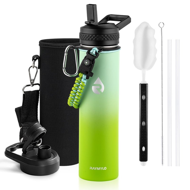 Raymylo Insulated Water Bottle 24Oz  Triple Wall Vacuum Stainless Steel (Cold For 48 Hrs  Hot For 24Hrs)  Leak Proof & Non-Bpa  24Oz Hydro Water Flask With Paracord Handle & Straw Spout Lids - Image 1
