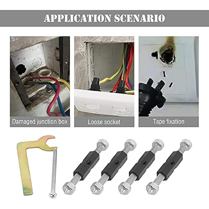 rayihni JUNCTION BOX REPAIRER, 86 TYPE JUNCTION BOX CASSETTE REPAIR DEVICE SCREWDRIVER REPAIR TOOL KIT FOR FIX WONKY AND SUNKEN OUTLETS, ELECTRICAL BOX REPAIR, 10 SCREWS AND 1 WRENCH (BLACK) - Image 2