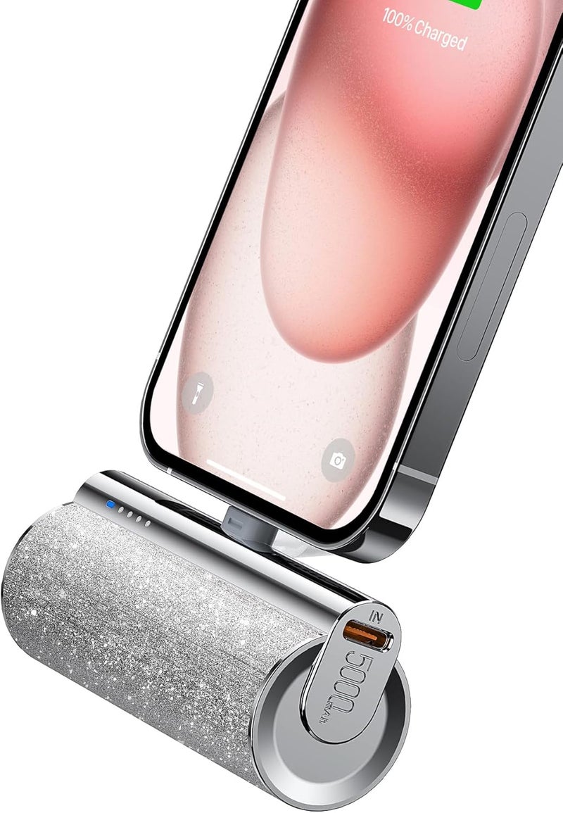VEGER Power Bank, Mini Portable Charger with Built-In USB-C Connector, 5,000mAh Battery Pack with LED Indicator, 12W Small Powerbank for iPhone 16/15 Series, Samsung, Huawei, iPad, Xiaomi, Vivo, Oppo - Image 1