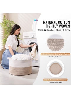 VEVOR VEVOR Blanket Basket, 67L, Cotton Rope Basket, Woven Basket with Handles, 20" x 13" Round Laundry Hamper Basket Collapsible Extra Large Storage Basket Bins for Organizing Clothes Kids Toys Pillows  - Image 3