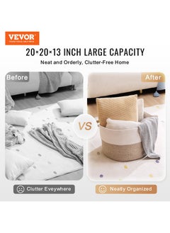 VEVOR VEVOR Blanket Basket, 67L, Cotton Rope Basket, Woven Basket with Handles, 20" x 13" Round Laundry Hamper Basket Collapsible Extra Large Storage Basket Bins for Organizing Clothes Kids Toys Pillows  - Image 2