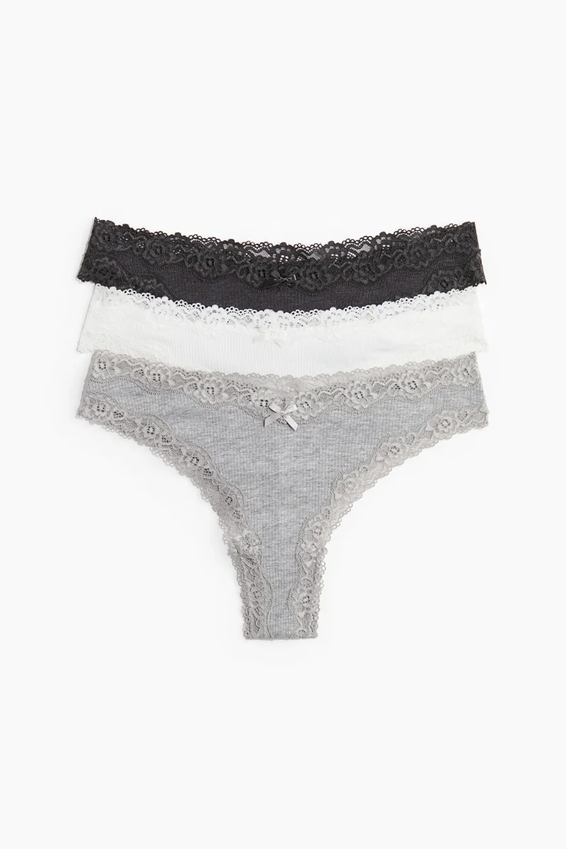 H&M 3-pack cotton and lace Brazilian briefs