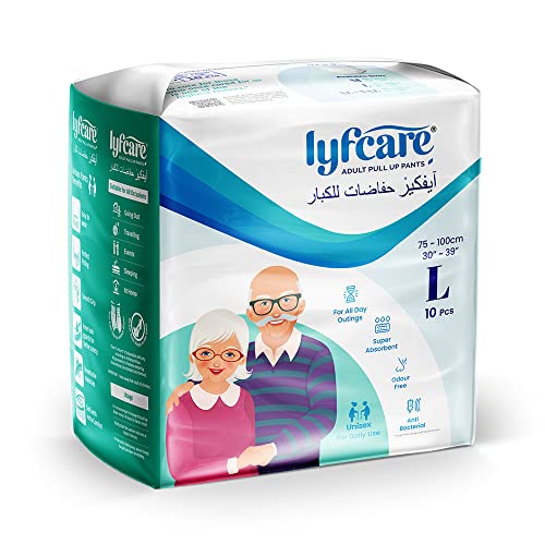 Lyfcare Adult Diapers Large Size (L) - 10 Units | Unisex Diapers Pants Style | Waist (75-100 cm) | Wetness Indicator, Super Absorb, 360° Protection & 0% Leakage | For Men & Women - Image 1