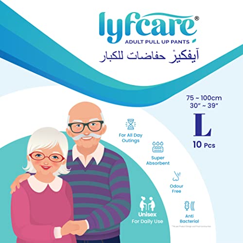Lyfcare Adult Diapers Large Size (L) - 10 Units | Unisex Diapers Pants Style | Waist (75-100 cm) | Wetness Indicator, Super Absorb, 360° Protection & 0% Leakage | For Men & Women - Image 2